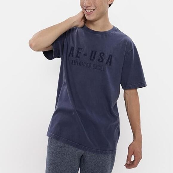 American Eagle Logo Graphic T-Shirt Super Soft Standard Fit Navy Blue Men Size M - Picture 1 of 10